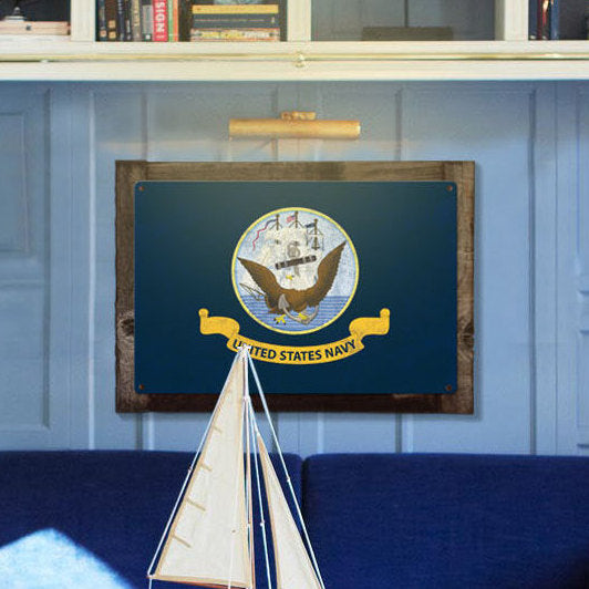 United States Navy Flag, Armed Forces, Metal Sign, Optional Rustic Wood Frame, Wall Decor, Wall Art, Vintage, Rustic