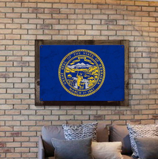 Nebraska State Flag, Nebraska Nice "The Good Life", Metal Sign, Optional Rustic Wood Frame, Wall Decor, Wall Art, FREE SHIPPING!
