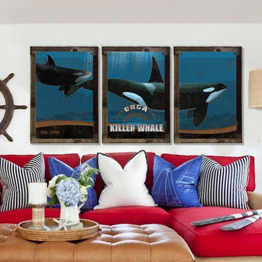 Killer Whale, Orca, METAL Triptych, Optional Rustic Wood Frame, Whale Watching, Wall Art, Ocean, Nautical