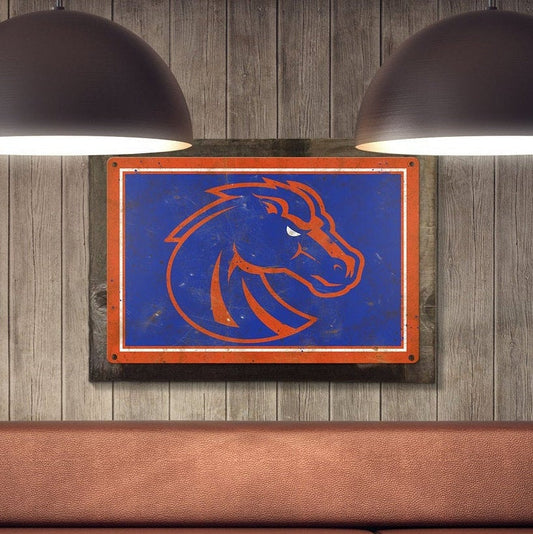 Boise State Broncos, Wall Art, Rustic Metal Sign, Optional Rustic Wood Frame, College Teams, Mascots, and Sports