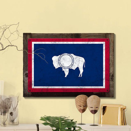 Wyoming State Flag, Forest West, Metal Sign, Optional Rustic Wood Frame, Wall Decor, Wall Art, Vintage, Rustic, FREE SHIPPING!