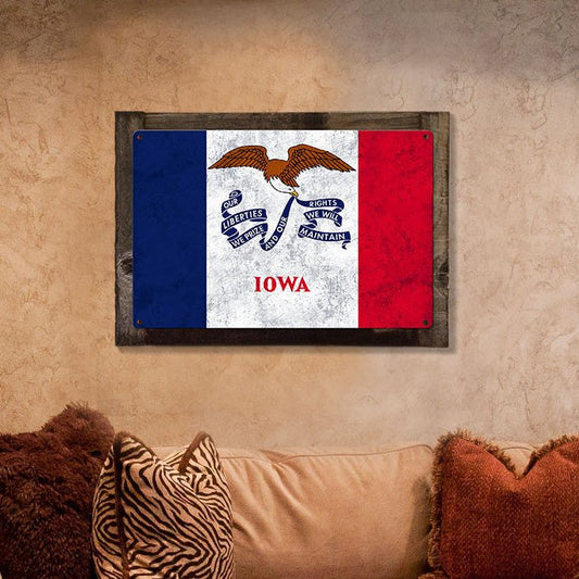 Iowa State Flag, Life Changing; Fields of Opportunity, Metal Sign, Optional Rustic Wood Frame, Wall Decor, Wall Art, FREE SHIPPING!
