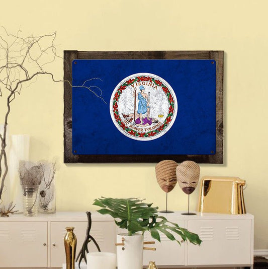 Virginia State Flag, Virginia is for Lovers, Metal Sign, Optional Rustic Wood Frame, Wall Decor, Wall Art, Vintage, Rustic, FREE SHIPPING!