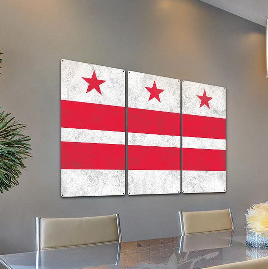 Washington D.C. State Flag, Taxation Without Representation , Triptych Metal Sign, Wall Decor, Wall Art, Vintage, 54"x36"