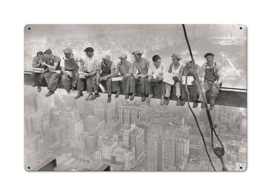 Lunch Atop a Skyscraper, Metal Sign,Single Panel, Optional Barn Wood Frame, Wall Decor, Wall Art, Vintage, Rustic