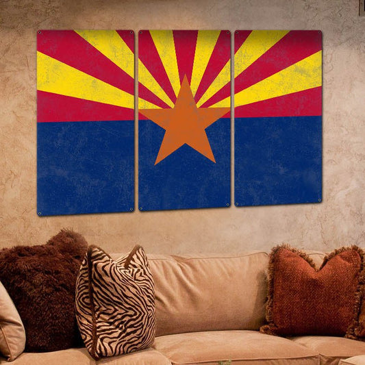 Arizona State Flag, The Grand Canyon State, Triptych Metal Sign, Wall Decor, Wall Art, Vintage, 54"x36"