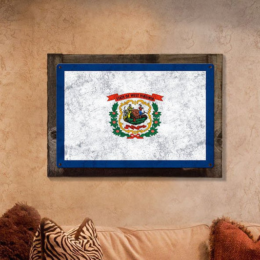 West Virginia State Flag, Wild and Wonderful, Metal Sign, Optional Rustic Wood Frame, Wall Decor, Wall Art, Vintage, Rustic, FREE SHIPPING!