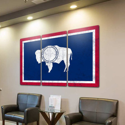 Wyoming State Flag, Forest West, Triptych Metal Sign, Wall Decor, Wall Art, Vintage, 54"x36"