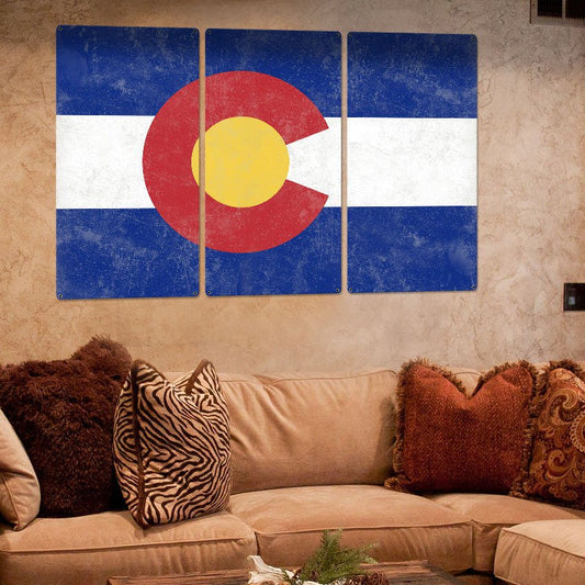Colorado State Flag, The Centennial State, Triptych Metal Sign, Wall Decor, Wall Art, Vintage, 54"x36"