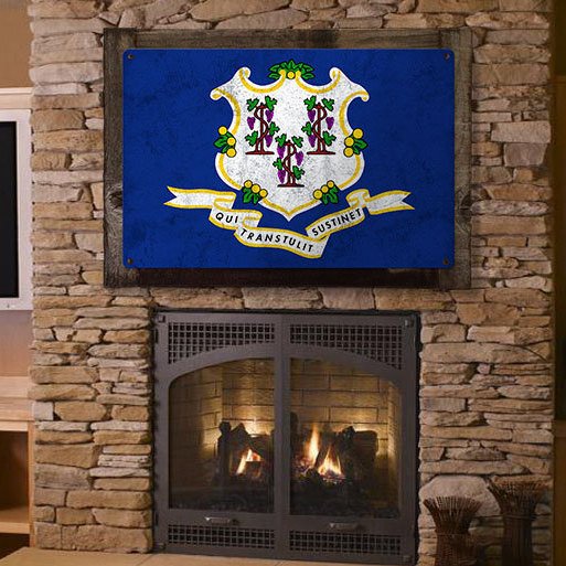 Connecticut State Flag, Full of Surprises, Metal Sign, Optional Rustic Wood Frame, Wall Decor, Wall Art, Vintage, FREE SHIPPING!