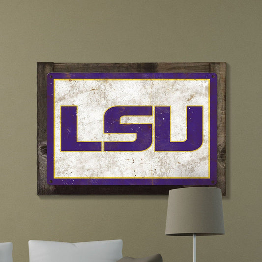 Tigers LSU Wall Art, Rustic Metal Sign, Optional Rustic Wood Frame, College Teams, Mascots, and Sports