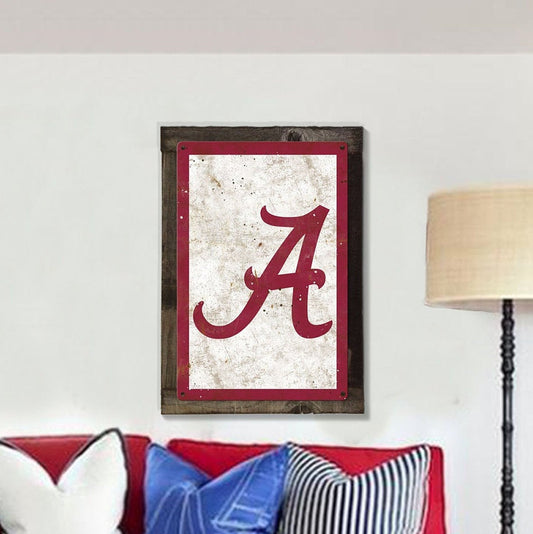 Alabama Crimson Tide Wall Art, Rustic Metal Sign, Optional Rustic Wood Frame, College Teams, Mascots, and Sports