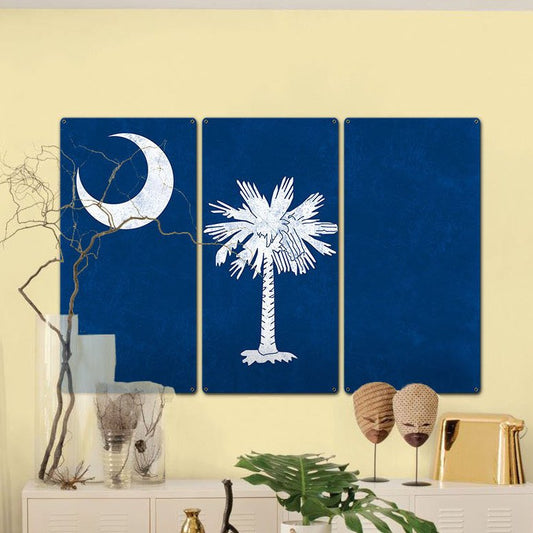 South Carolina State Flag, Smiling Faces Beautiful Places, Triptych Metal Sign, Wall Decor, Wall Art, Vintage, 54"x36"