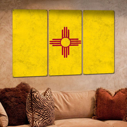 New Mexico State Flag, Land of Enchantment, Triptych Metal Sign, Wall Decor, Wall Art, Vintage, 54"x36"