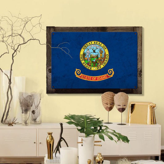 Idaho State Flag, Great Potatoes, Metal Sign, Optional Rustic Wood Frame, Wall Decor, Wall Art, Vintage, FREE SHIPPING!