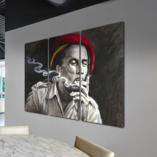 Bob Marley, Painting Print, Triptych Metal Sign, Reggae, Rasta, Contemporary Art, Wall Decor, Wall Art, Vintage, 54"x36"
