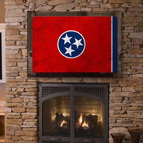 Tennessee State Flag, The Volunteer State, Metal Sign, Optional Rustic Wood Frame, Wall Decor, Wall Art, Vintage, Rustic, FREE SHIPPING!