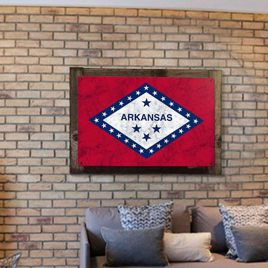 Arkansas State Flag, The Land of Opportunity, Metal Sign, Optional Rustic Wood Frame, Wall Decor, Wall Art, Vintage, FREE SHIPPING!