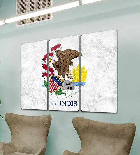 Illinois State Flag, Land of Lincoln, Triptych Metal Sign, Wall Decor, Wall Art, Vintage, 54"x36"