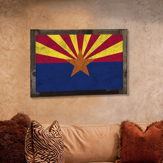 Arizona State Flag, The Grand Canyon State, Metal Sign, Optional Rustic Wood Frame, Wall Decor, Wall Art, Vintage, FREE SHIPPING!