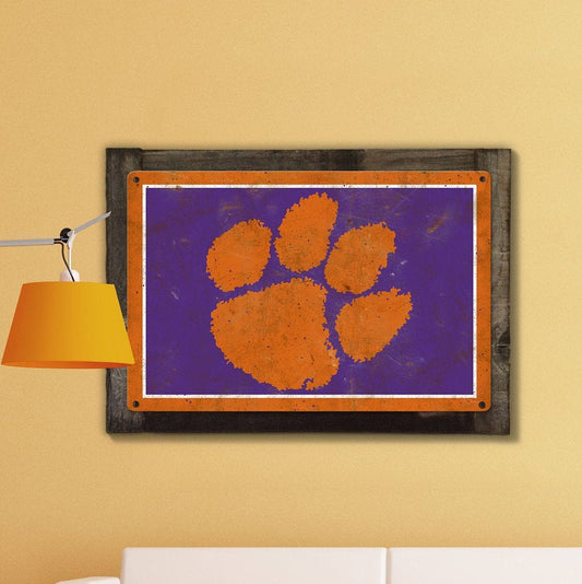 Clemson Tigers Wall Art, Rustic Metal Sign, Optional Rustic Wood Frame, College Teams, Mascots, and Sports, Free Shipping