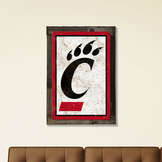 Cincinnati Bearcats, Wall Art, Rustic Metal Sign, Optional Rustic Wood Frame, College Teams, Mascots, and Sports