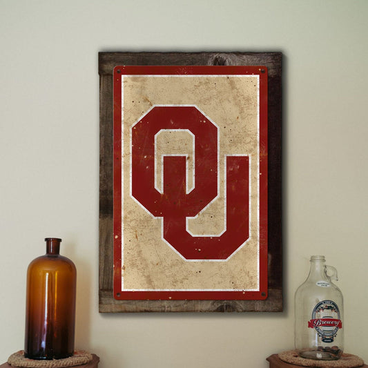 Oklahoma Sooners Wall Art, Rustic Metal Sign, Optional Rustic Wood Frame, College Teams, Mascots, and Sports