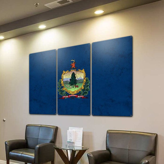 Vermont State Flag, The Green Mountain State, Triptych Metal Sign, Wall Decor, Wall Art, Vintage, 54"x36"