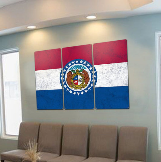Missouri State Flag, Where the Rivers Run, Triptych Metal Sign, Wall Decor, Wall Art, Vintage, 54"x36"