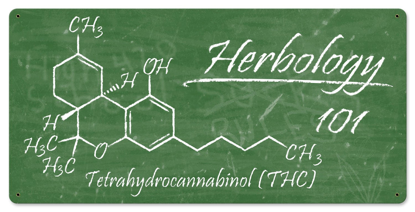 Herbology THC Molecule chalkboard Marijuana Metal Sign 24"x12"