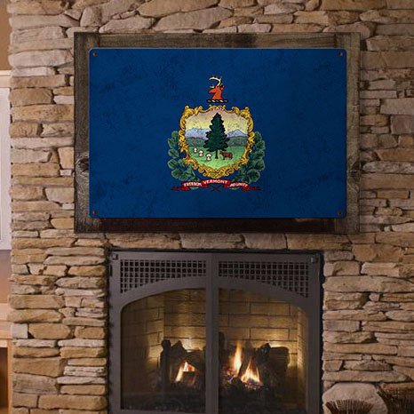 Vermont State Flag, The Green Mountain State, Metal Sign, Optional Rustic Wood Frame, Wall Decor, Wall Art, Vintage, Rustic, FREE SHIPPING!