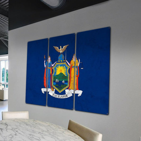 New York State Flag, I Love New York, Empire State, Triptych Metal Sign, Wall Decor, Wall Art, Vintage, 54"x36"