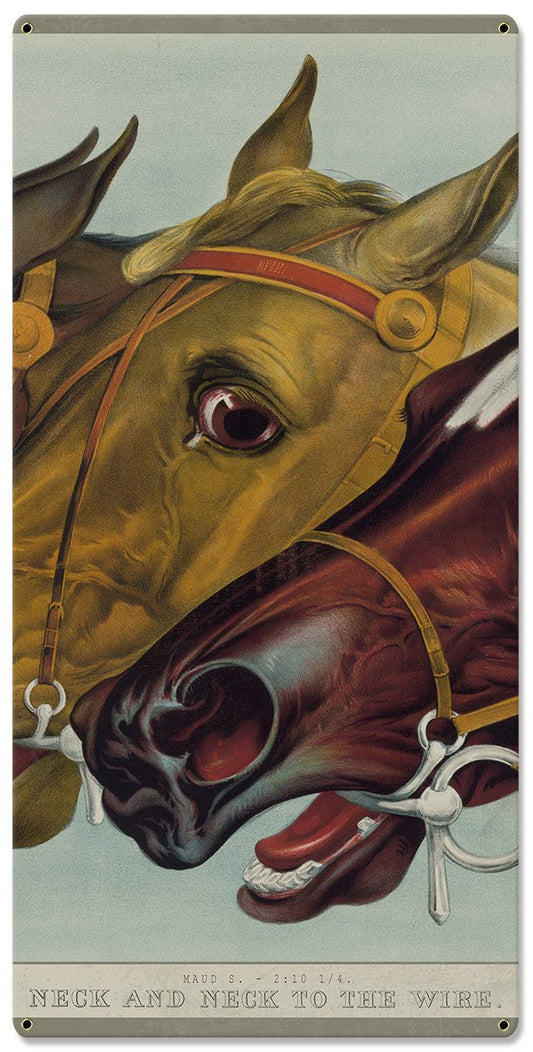 Neck and Neck to the Wire, Jay Eye See, Currier & Ives 1884, Horse Races, Triptych Metal Sign, Americana, Wall Decor, Wall Art 54"x36"