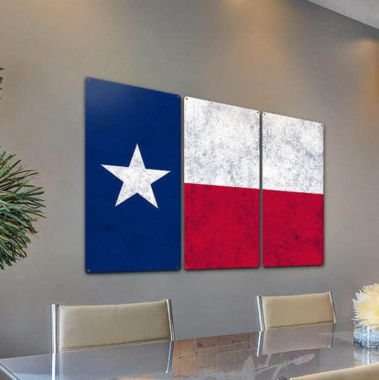 Texas State Flag, The Lone Star State, Triptych Metal Sign, Wall Decor, Wall Art, Vintage, 54"x36"