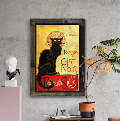 Le Chat Noir, Black Cat, Cabaret, Metal Sign, Optional Rustic Wood Frame, Wall Decor, Wall Art, Vintage