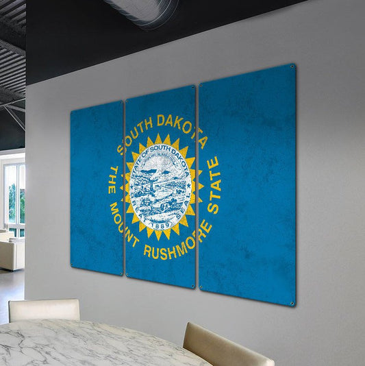 South Dakota State Flag, Great Faces. Great Places. , Triptych Metal Sign, Wall Decor, Wall Art, Vintage, 54"x36"