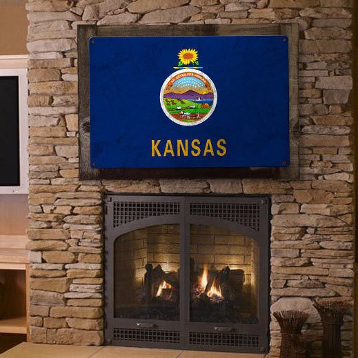 Kansas State Flag, Kansas, as big as you think, Metal Sign, Optional Rustic Wood Frame, Wall Decor, Wall Art, FREE SHIPPING!