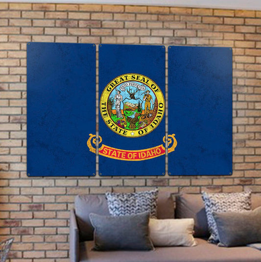 Idaho State Flag, Great Potatoes, Triptych Metal Sign, Wall Decor, Wall Art, Vintage, 54"x36"
