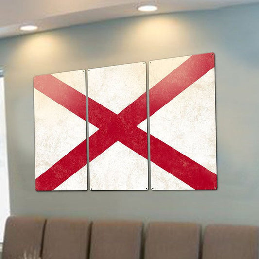 Alabama State Flag, Sweet Home Alabama, Triptych Metal Sign, Wall Decor, Wall Art, Vintage, 54"x36"