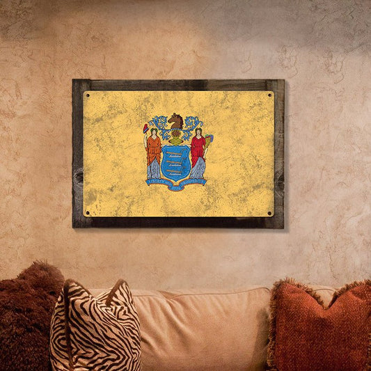 New Jersey State Flag, Liberty & Prosperity, Metal Sign, Optional Rustic Wood Frame, Wall Decor, Wall Art, Vintage, FREE SHIPPING!