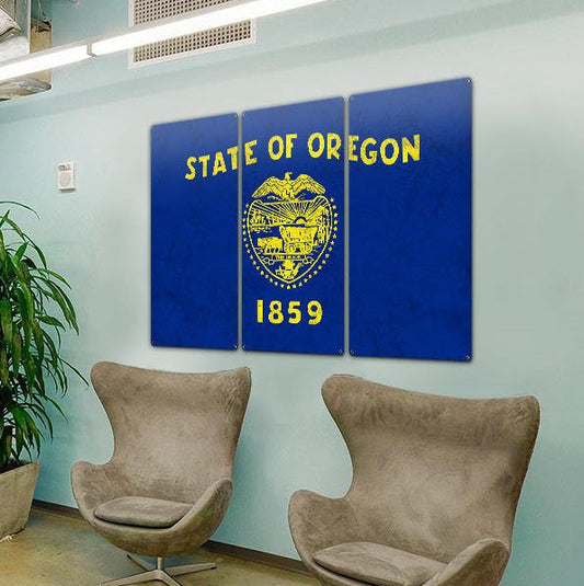 Oregon State Flag, We Love Dreamers, Triptych Metal Sign, Wall Decor, Wall Art, Vintage, 54"x36"
