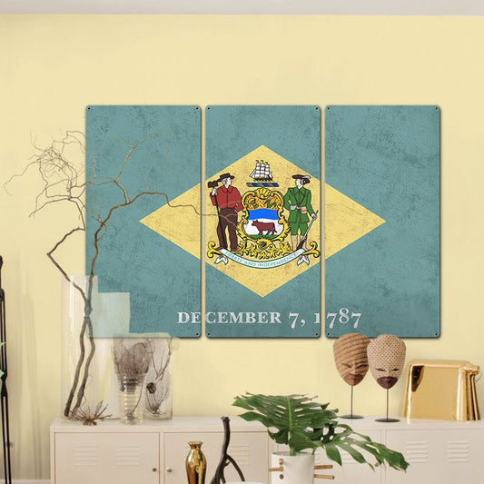 Delaware State Flag, The First State, Triptych Metal Sign, Wall Decor, Wall Art, Vintage, 54"x36"