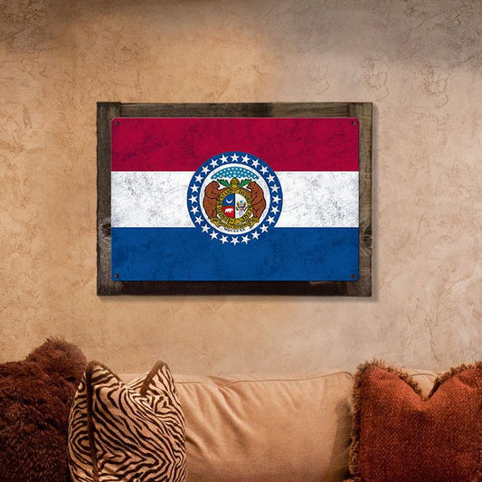 Missouri State Flag, Where the Rivers Run, Metal Sign, Optional Rustic Wood Frame, Wall Decor, Wall Art, Vintage, FREE SHIPPING!