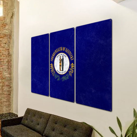 Kentucky State Flag, United We Stand Divided we Fall, Triptych Metal Sign, Wall Decor, Wall Art, Vintage, 54"x36"
