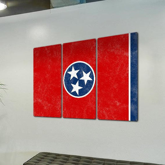 Tennessee State Flag, The Volunteer State , Triptych Metal Sign, Wall Decor, Wall Art, Vintage, 54"x36"