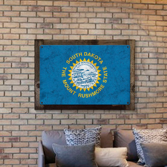 South Dakota State Flag, Great Faces. Great Places, Metal Sign, Optional Rustic Wood Frame, Wall Decor, Wall Art, Vintage, FREE SHIPPING!