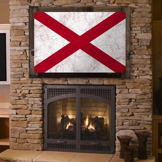 Alabama State Flag, Heart of Dixie, Metal Sign, Optional Rustic Wood Frame, Wall Decor, Wall Art, Vintage, Rustic, FREE SHIPPING!