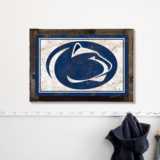 Penn State Nittany Lions Wall Art, Rustic Metal Sign, Optional Rustic Wood Frame, College Teams, Mascots, and Sports