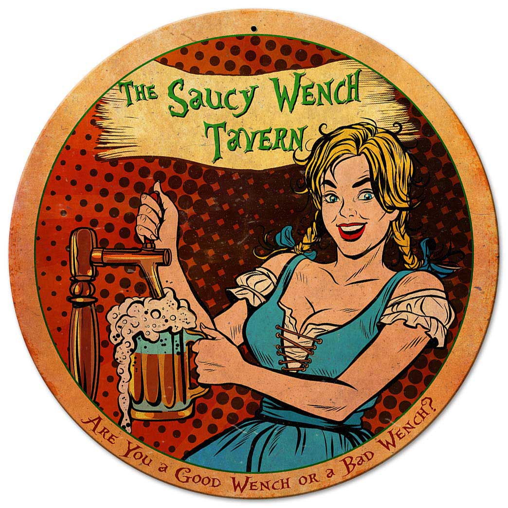 Saucy Wench Tavern Vintage Sign, New Products, Metal Sign, Wall Art, 14 X 14 Inches