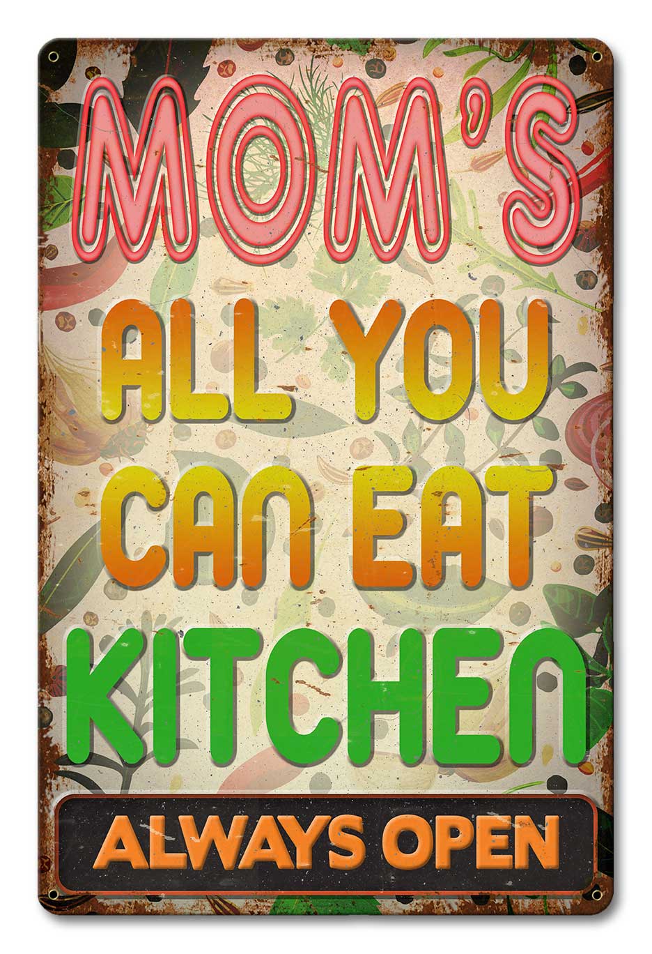 Moms Kitchen Vintage Sign, Oil & Petro, Metal Sign, Wall Art, 12 X 18 Inches